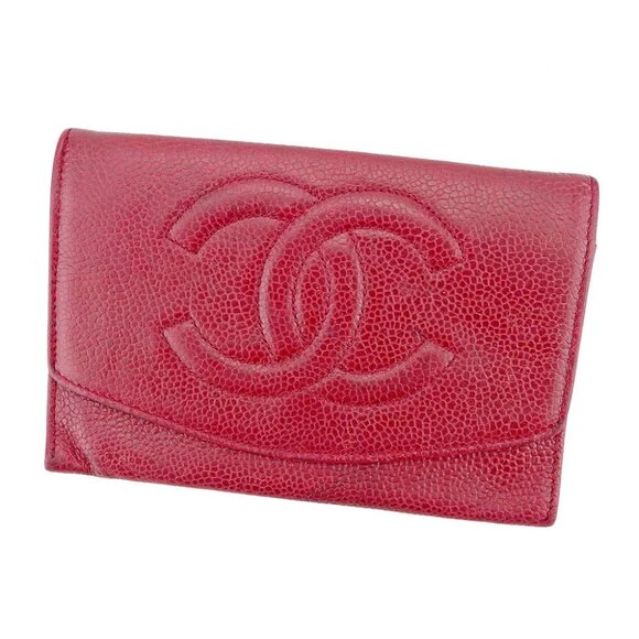 Chanel Wallet Purse Long Wallet COCO Red Gold Woman Authentic Used T4496 - Picture 1 of 6